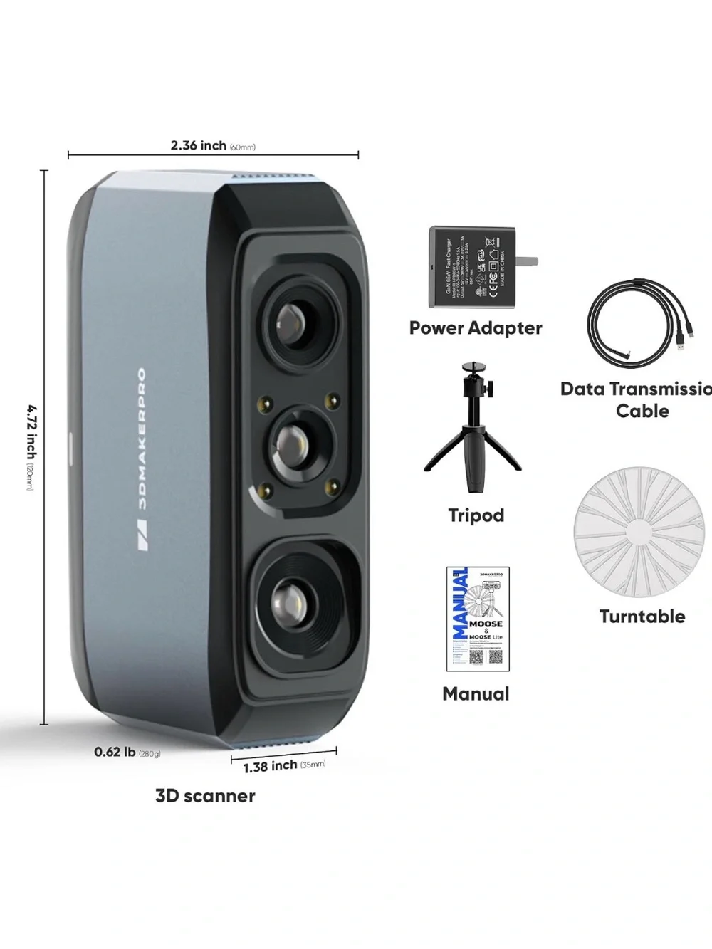 3DMakerpro 3D Scanner for 3D Printing, Handheld 3D Model Scanner Moose